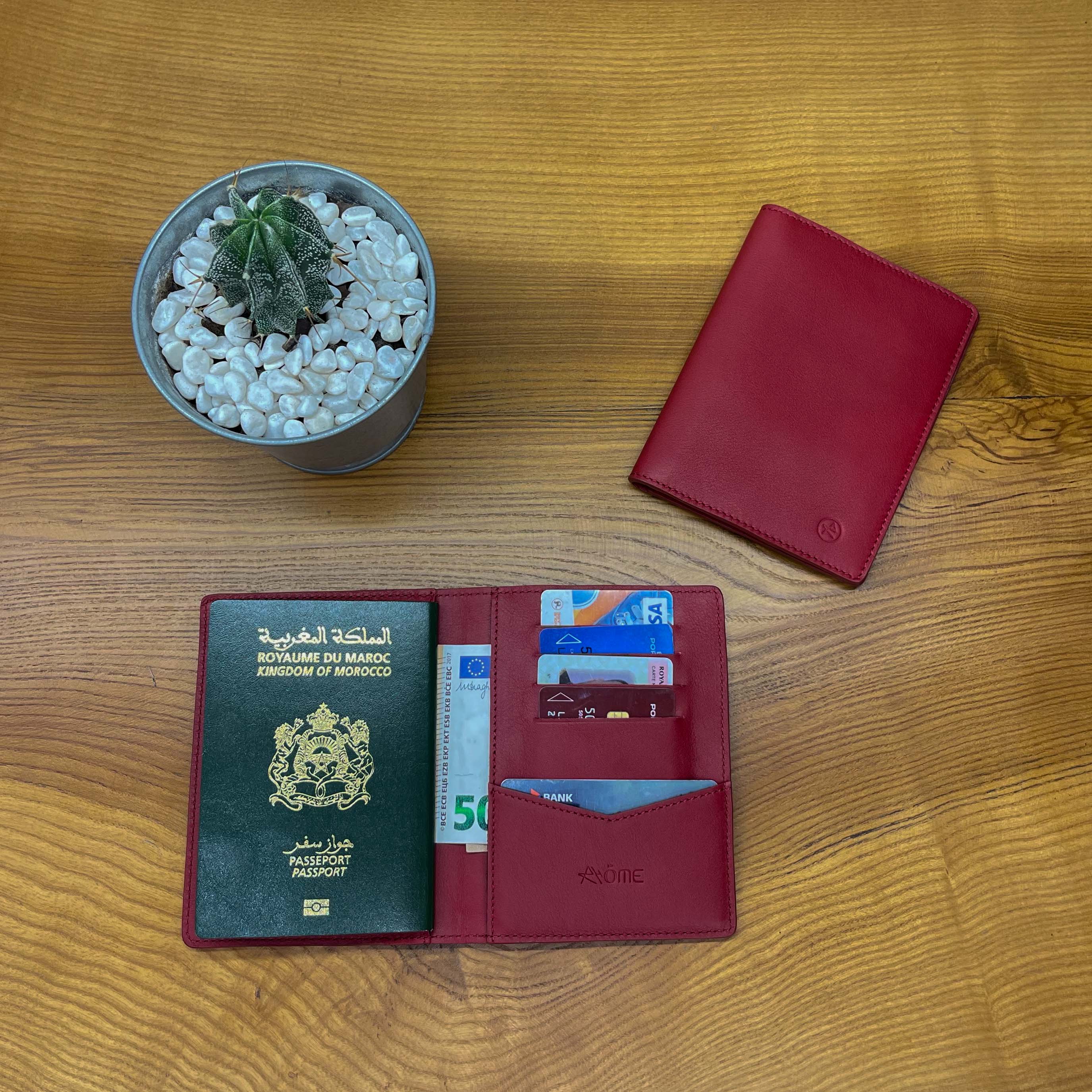 Porte-passeport en cuir Rouge