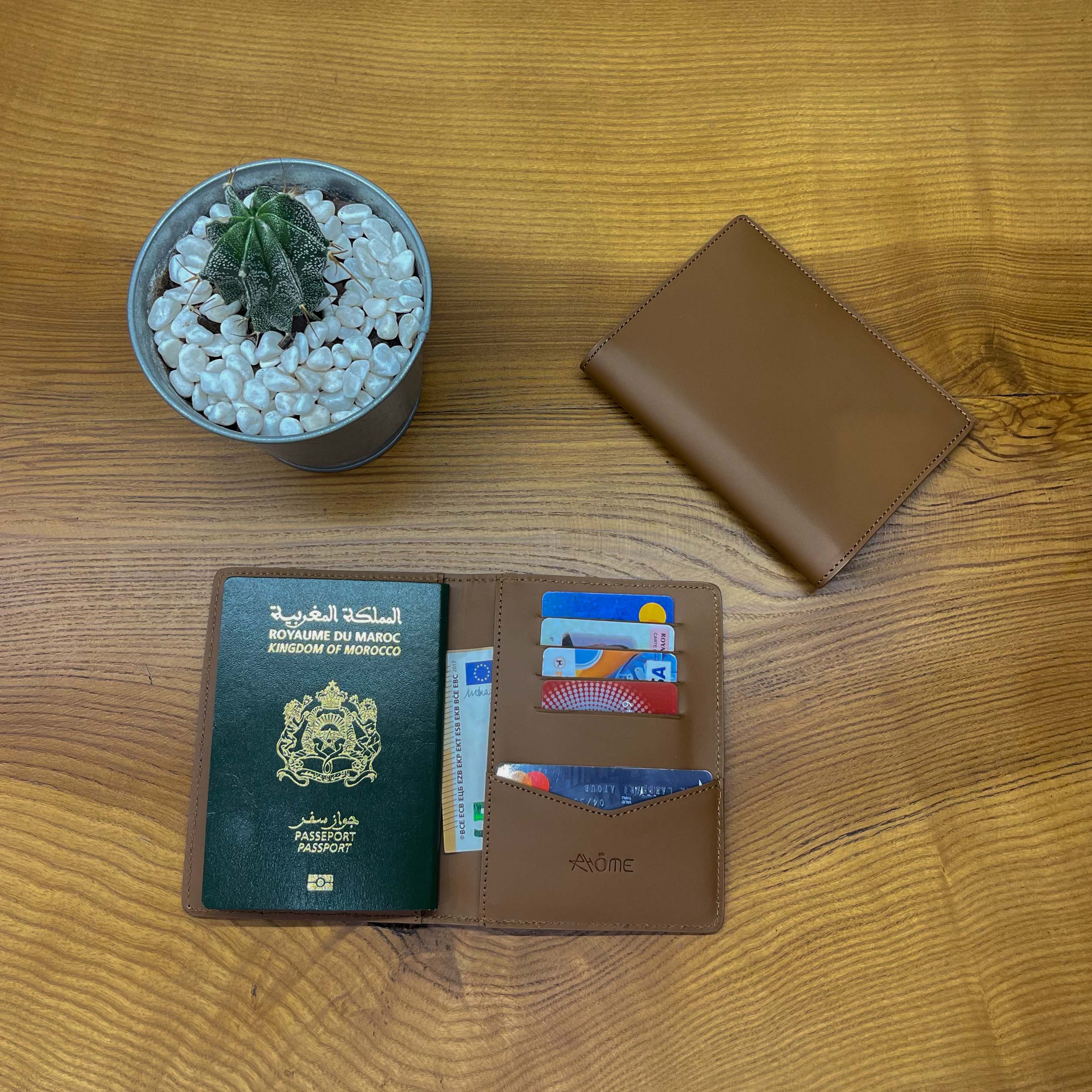 Porte-passeport en cuir Tabac
