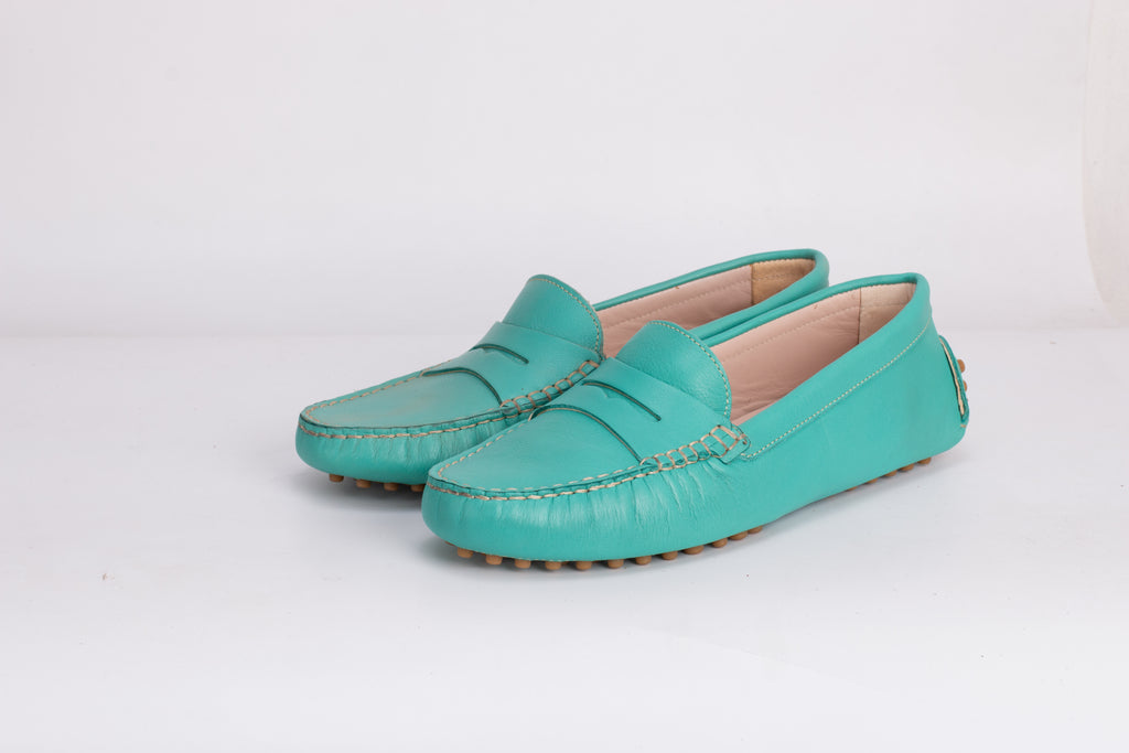 Smile Mocassin en cuir vert eau