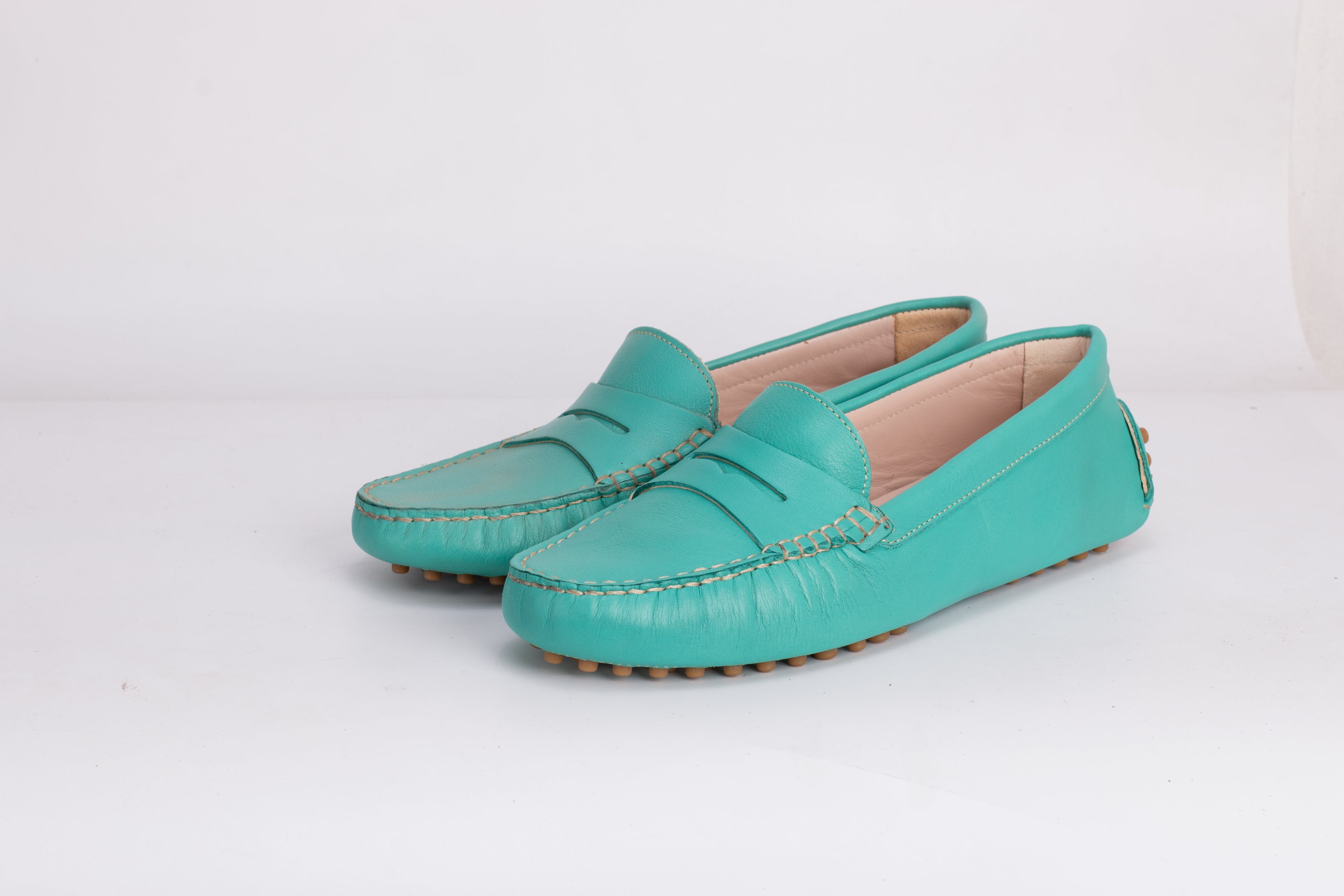 Smile Mocassin en cuir vert eau
