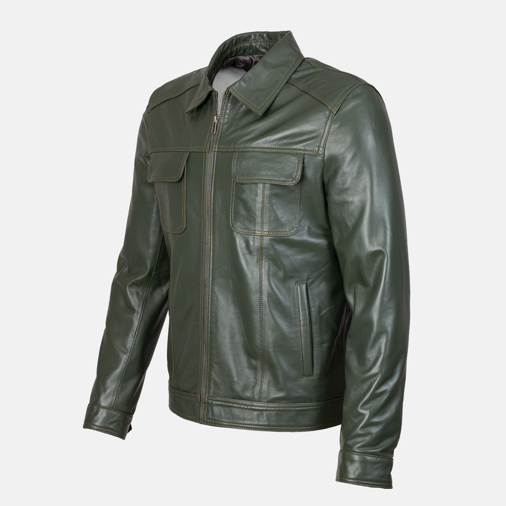 ROME - Blouson en cuir  Vert militaire