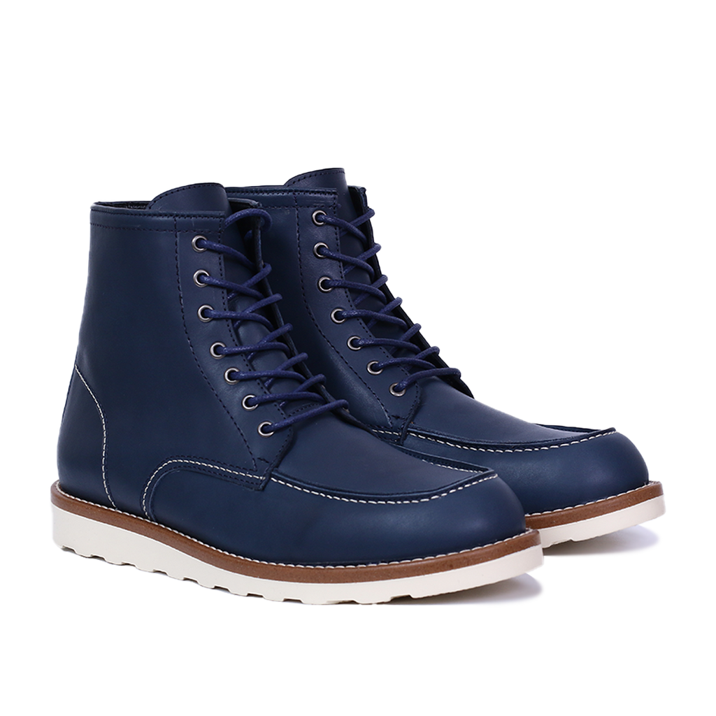 Classic Moc Toe en Cuir Bleu