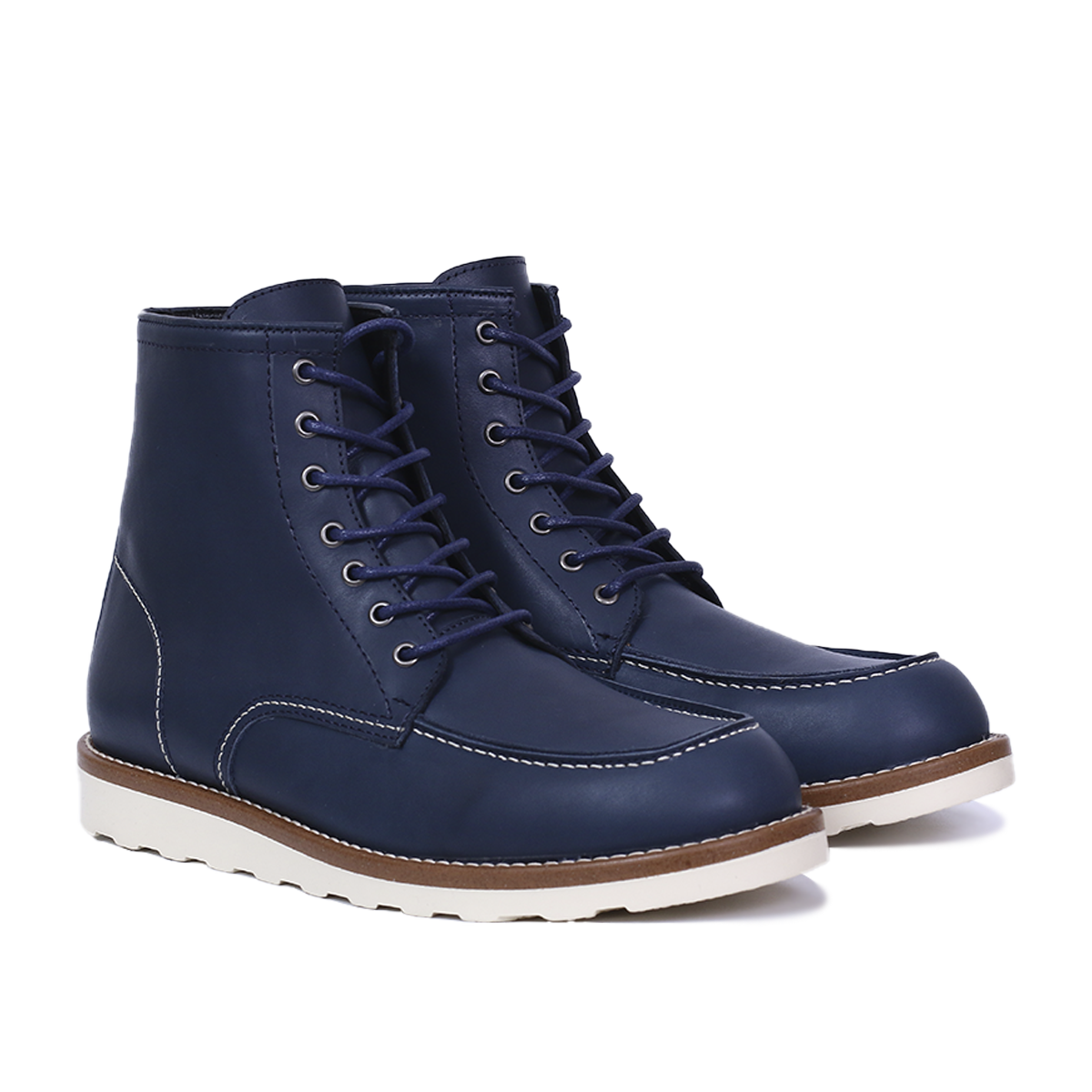 Classic Moc Toe en Cuir Bleu