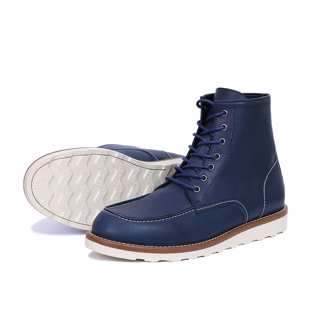 Classic Moc Toe en Cuir Bleu
