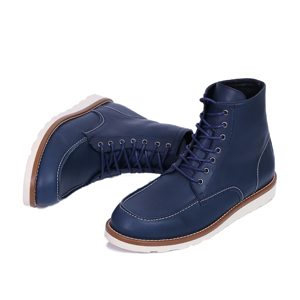 Classic Moc Toe en Cuir Bleu