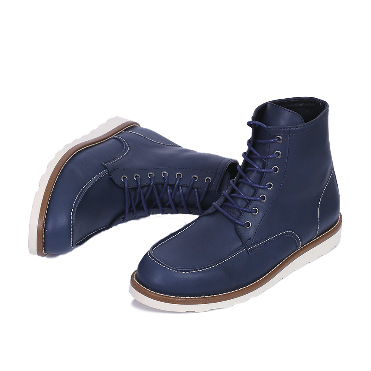 Classic Moc Toe en Cuir Bleu