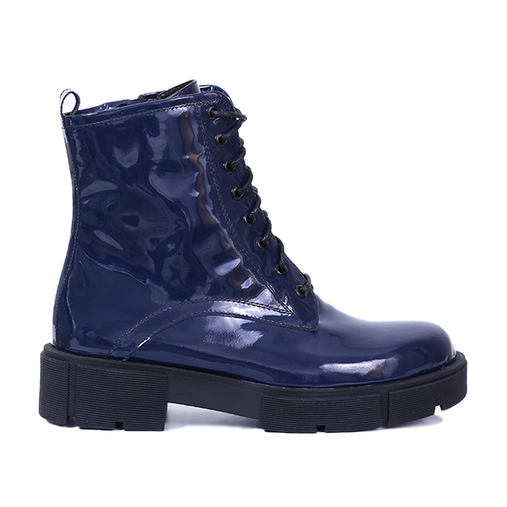 OLCIO  - BOTTINE EN CUIR BRILLANT BLEU