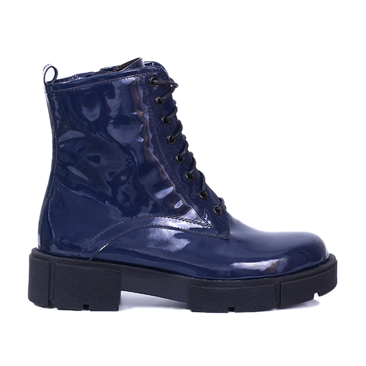OLCIO  - BOTTINE EN CUIR BRILLANT BLEU