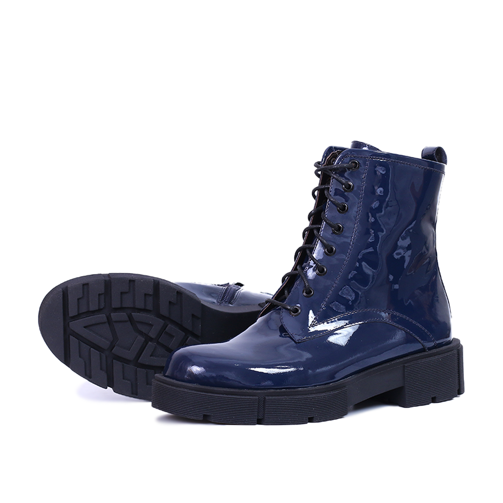 OLCIO  - BOTTINE EN CUIR BRILLANT BLEU