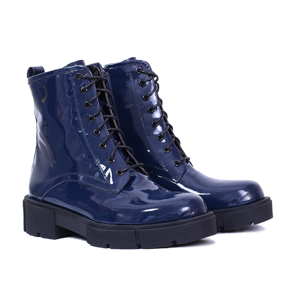 OLCIO  - BOTTINE EN CUIR BRILLANT BLEU