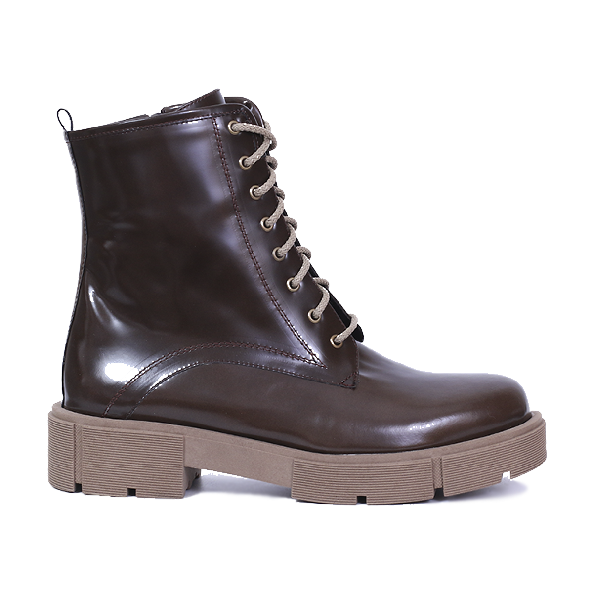 OLCIO  - BOTTINE EN CUIR BRILLANT MARRON