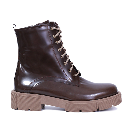 OLCIO  - BOTTINE EN CUIR BRILLANT MARRON