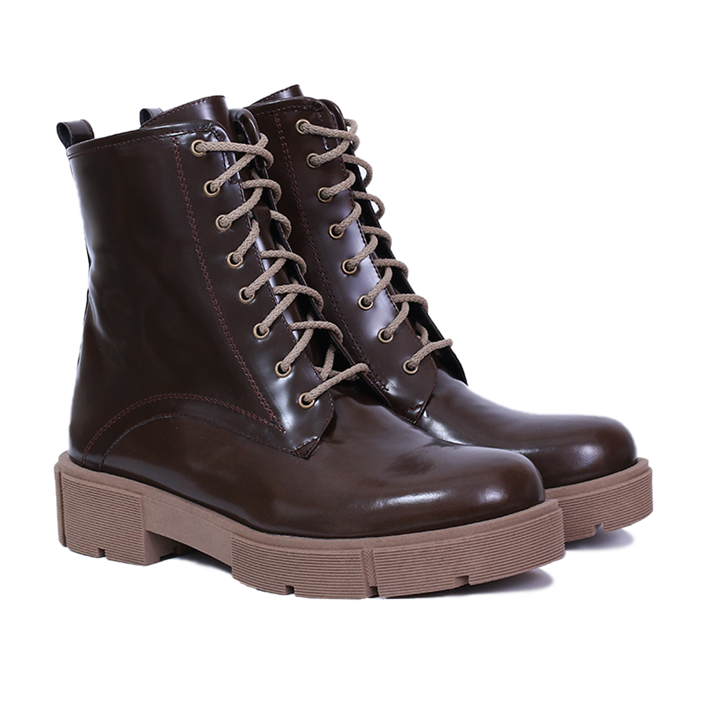 OLCIO  - BOTTINE EN CUIR BRILLANT MARRON
