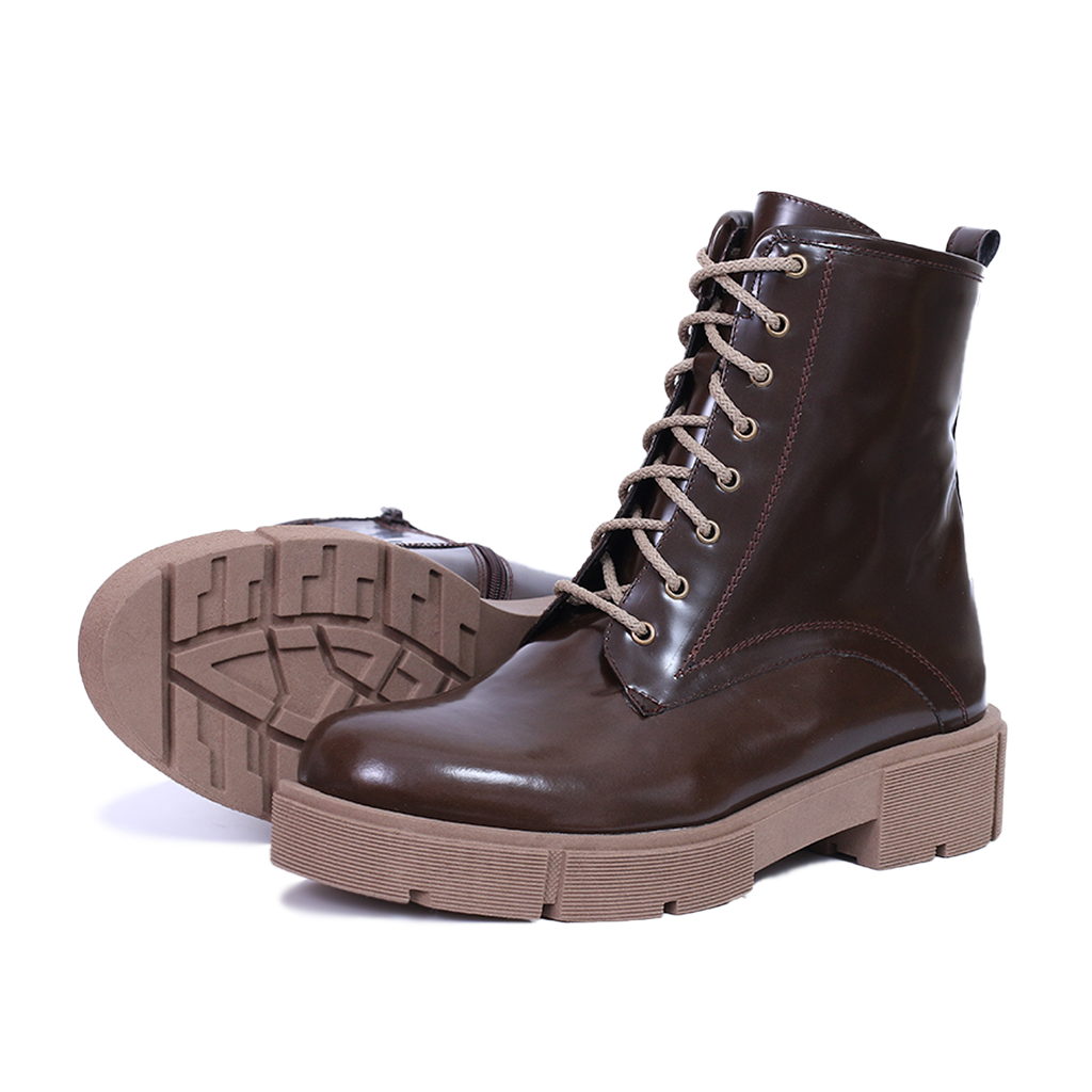 OLCIO  - BOTTINE EN CUIR BRILLANT MARRON