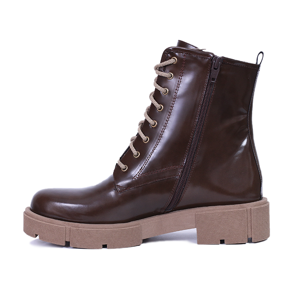 OLCIO  - BOTTINE EN CUIR BRILLANT MARRON