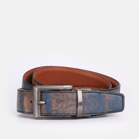 Rabat double face en cuir Bleu & Tabac