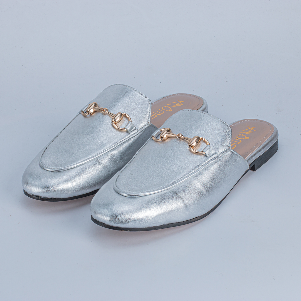 Mules Fes en cuir argenté