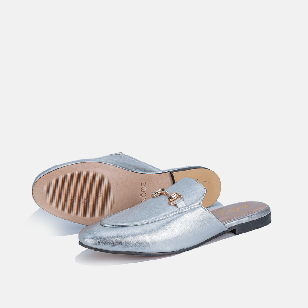 Mules Fes en cuir argenté