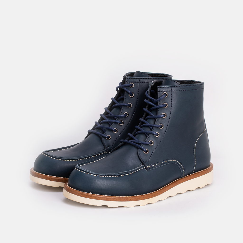 Classic Moc Toe en Cuir Bleu