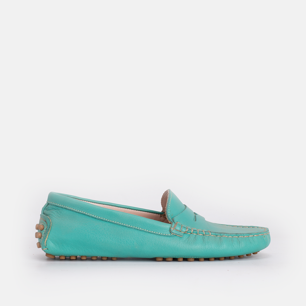 Smile Mocassin en cuir vert eau