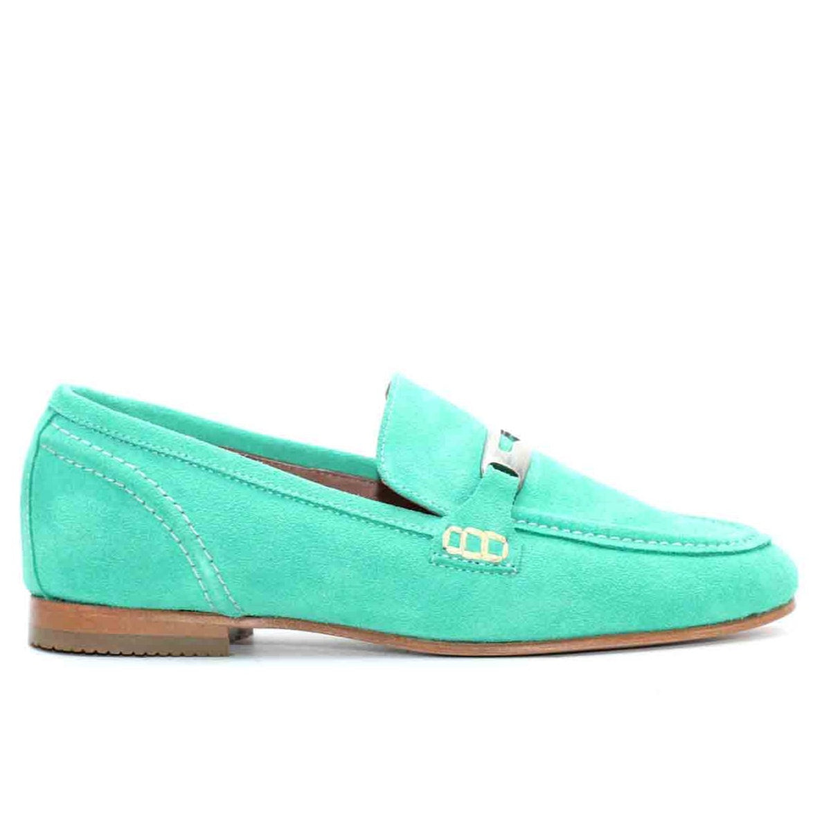 MOCASSINS EN DAIM VERT EAU 114