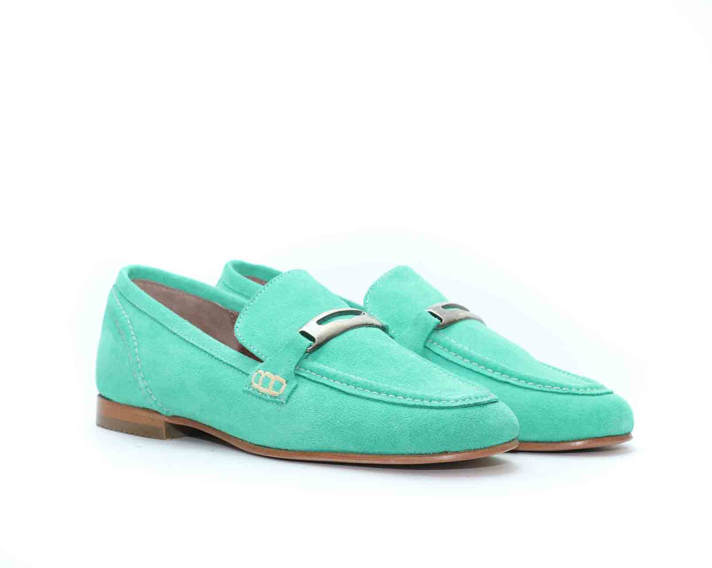 MOCASSINS EN DAIM VERT EAU 114