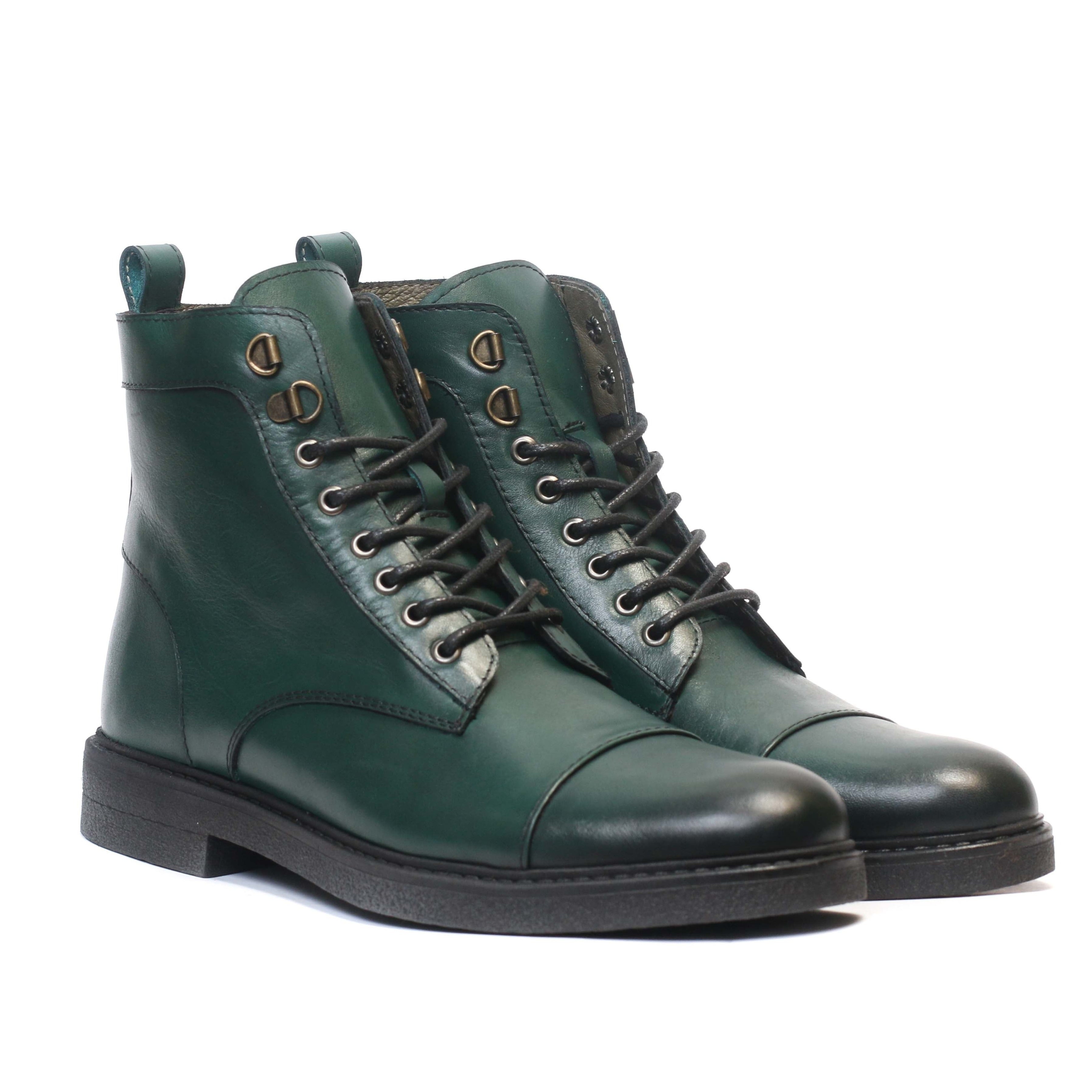 Boots en cuir Vert militaire 005