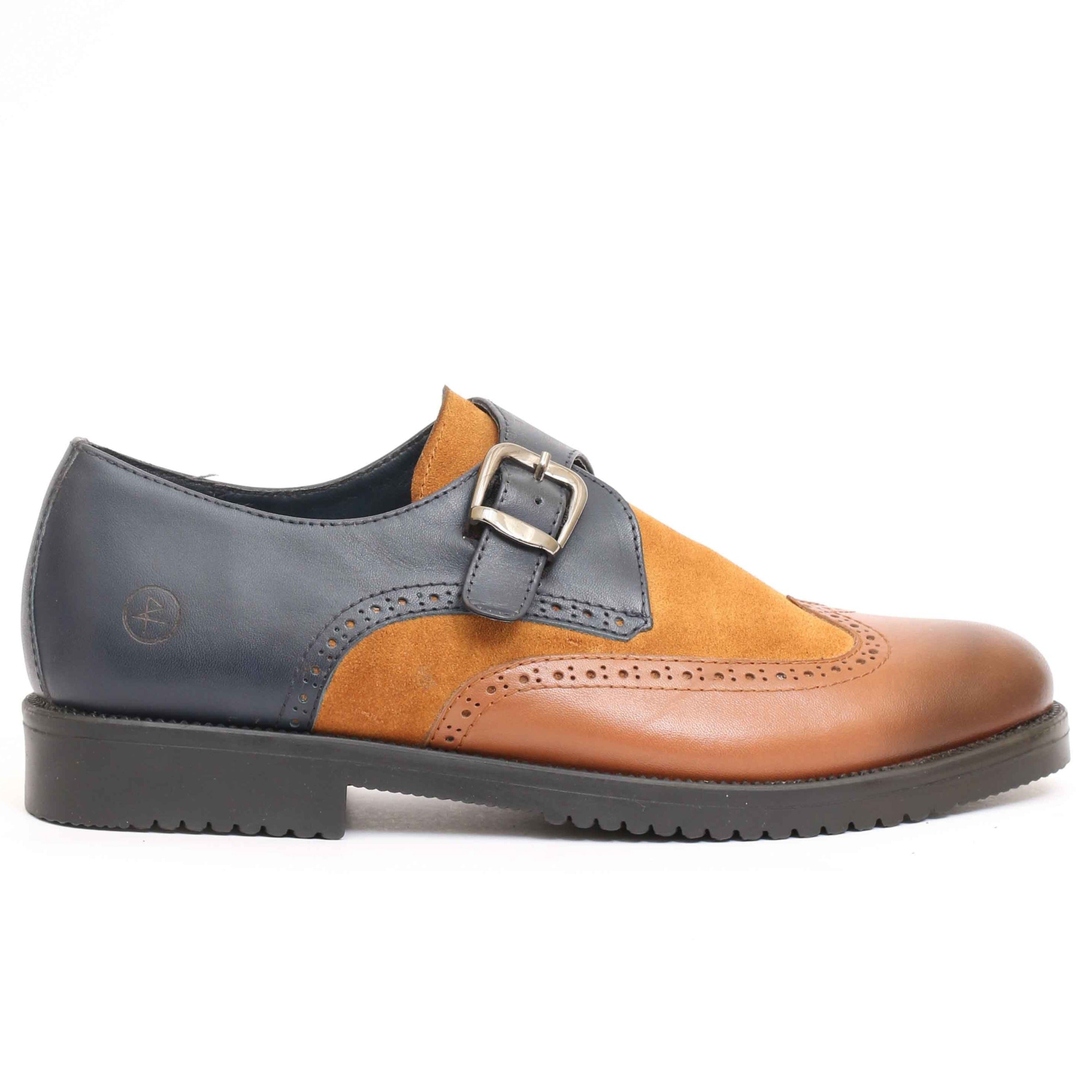 chaussure en cuir&daim 3000-tabac&bleu