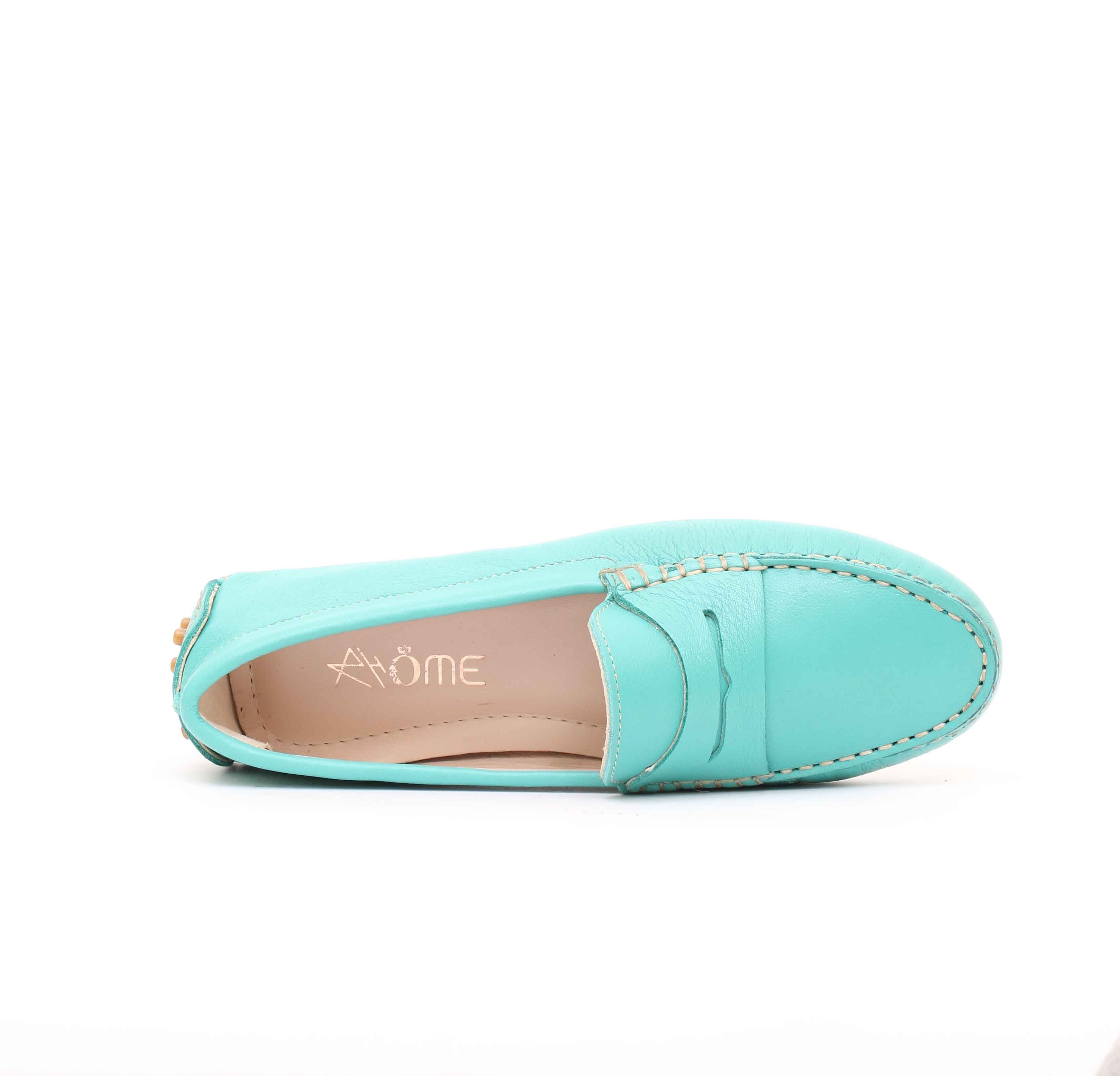Smile Mocassin en cuir vert eau