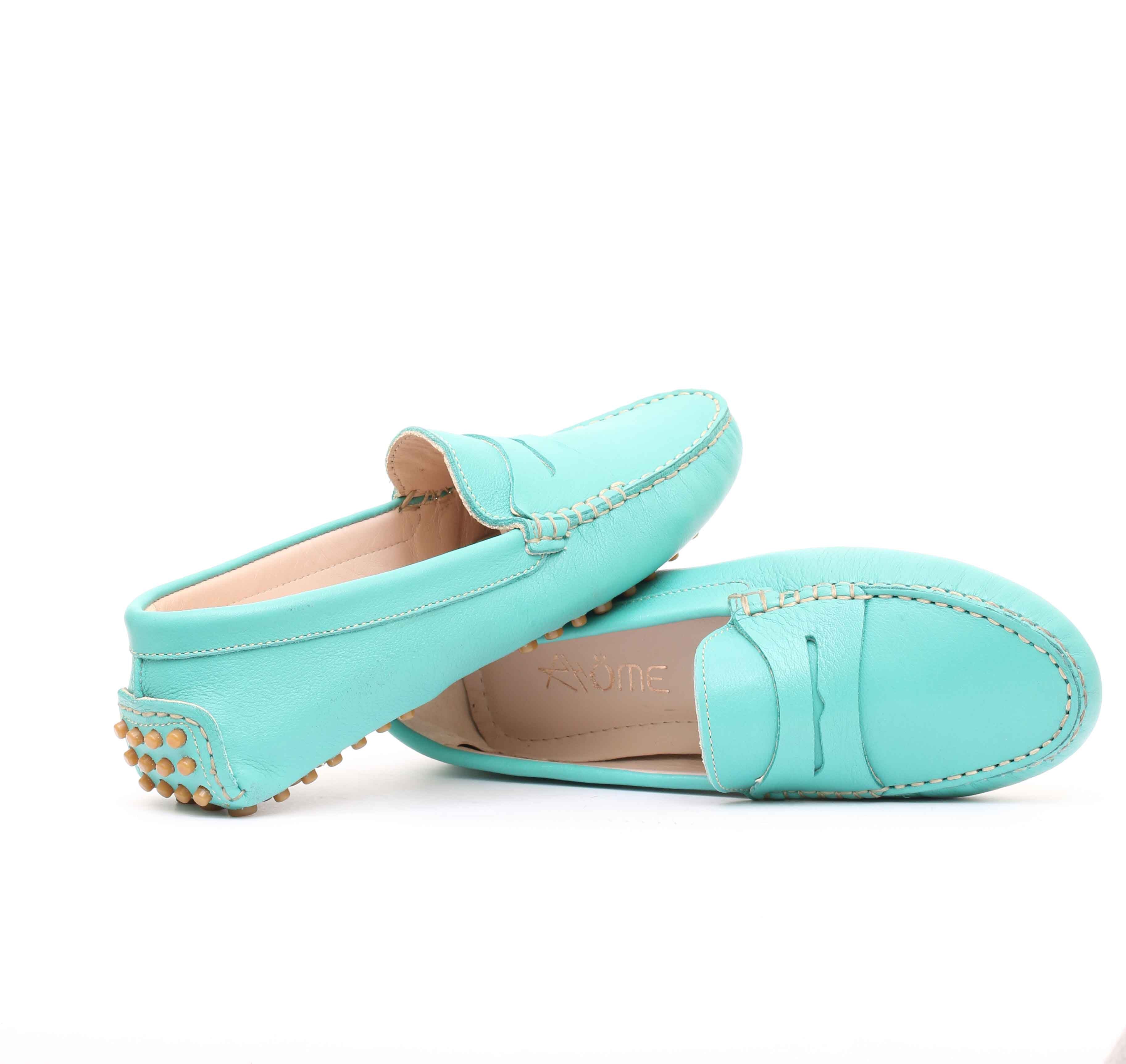 Smile Mocassin en cuir vert eau