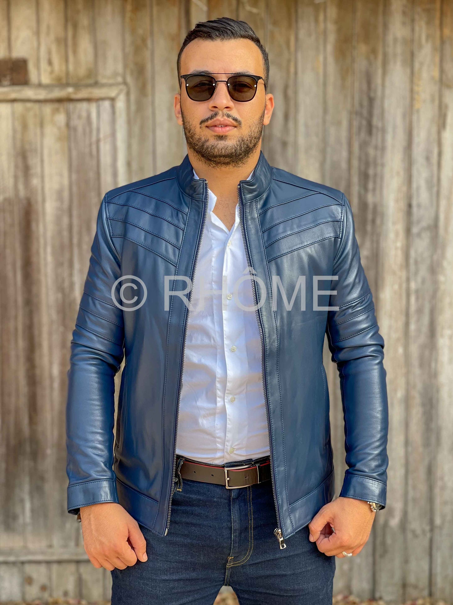 Blouson en Cuir Bleu 1221