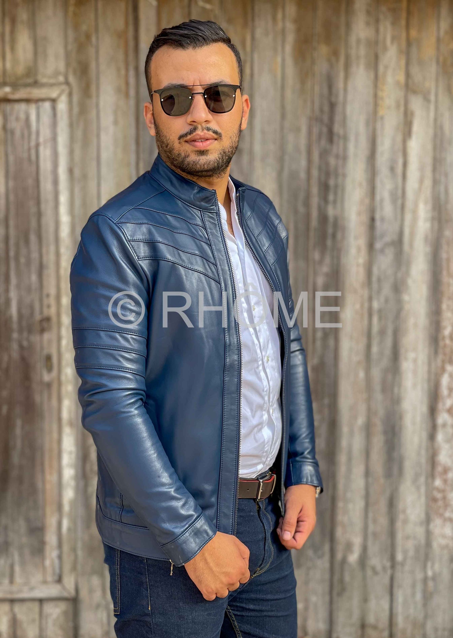 Blouson en Cuir Bleu 1221