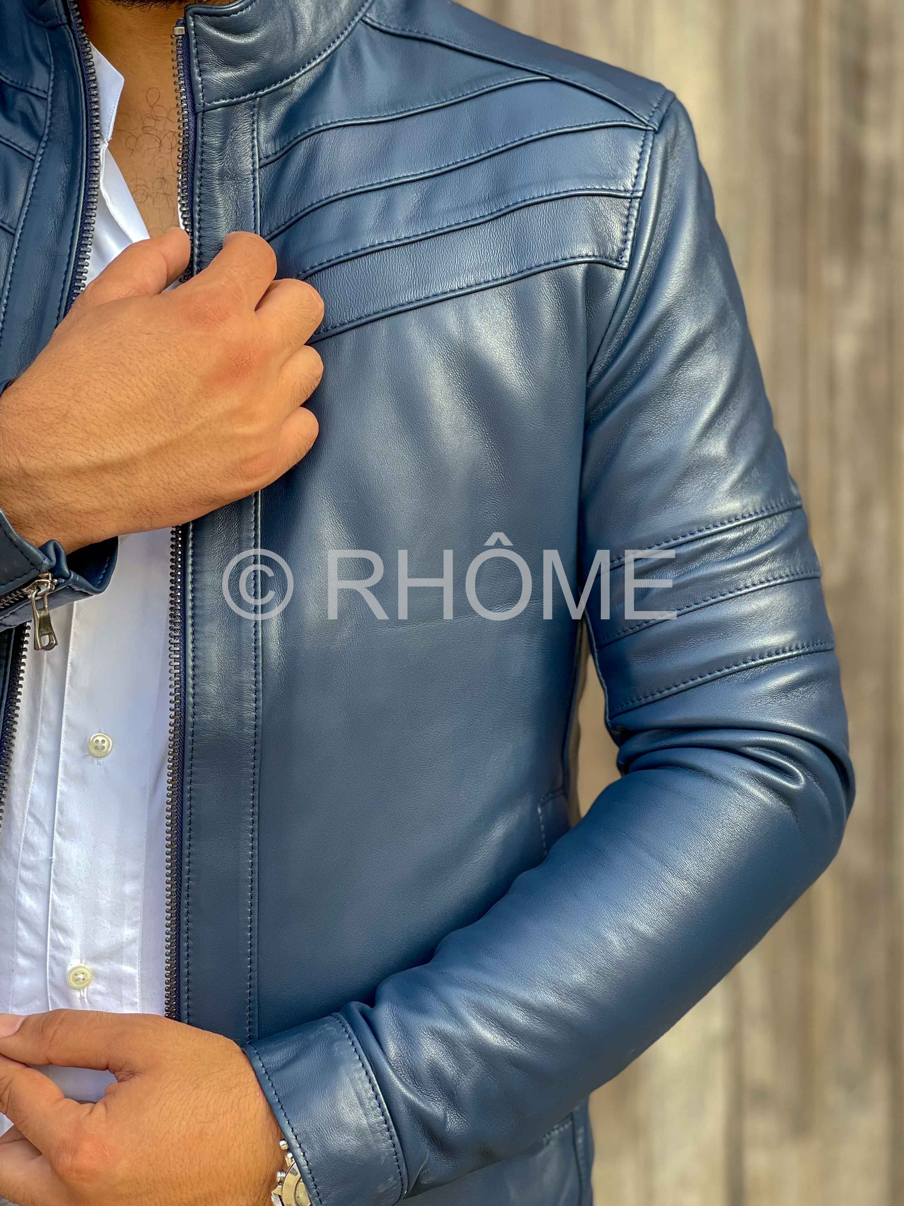 Blouson en Cuir Bleu 1221