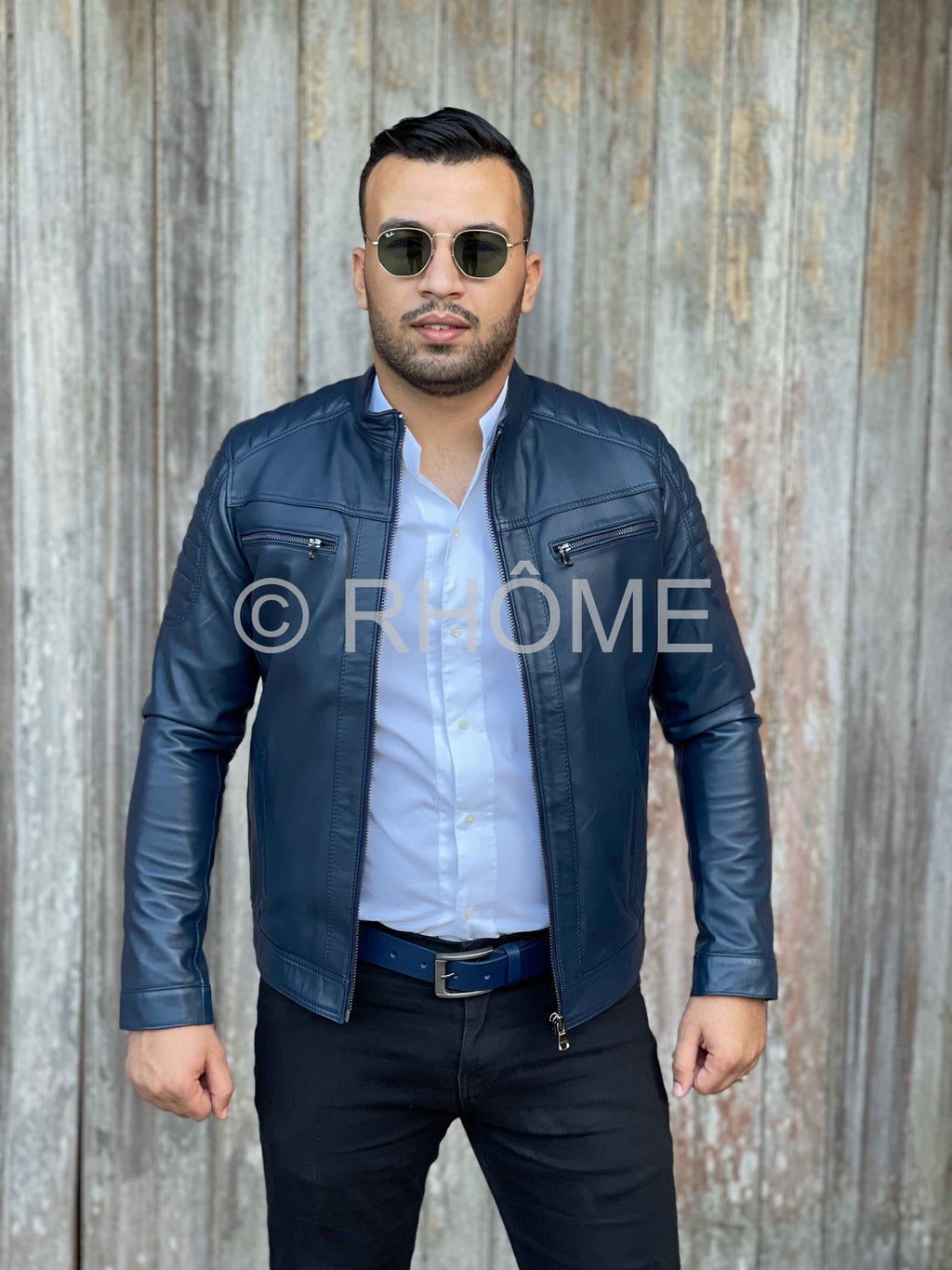 Blouson en cuir Bleu 12700