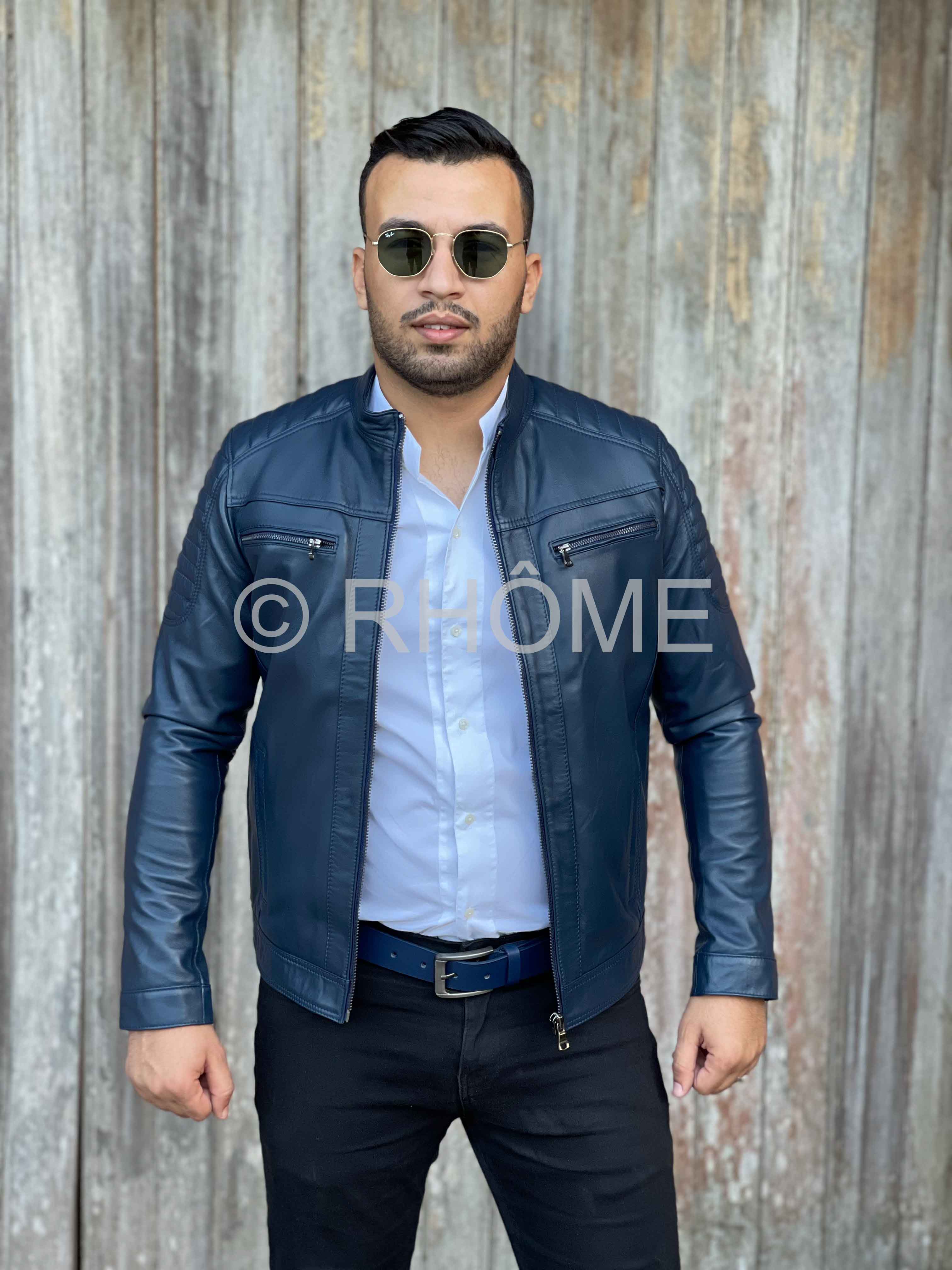 Blouson en cuir Bleu 12700
