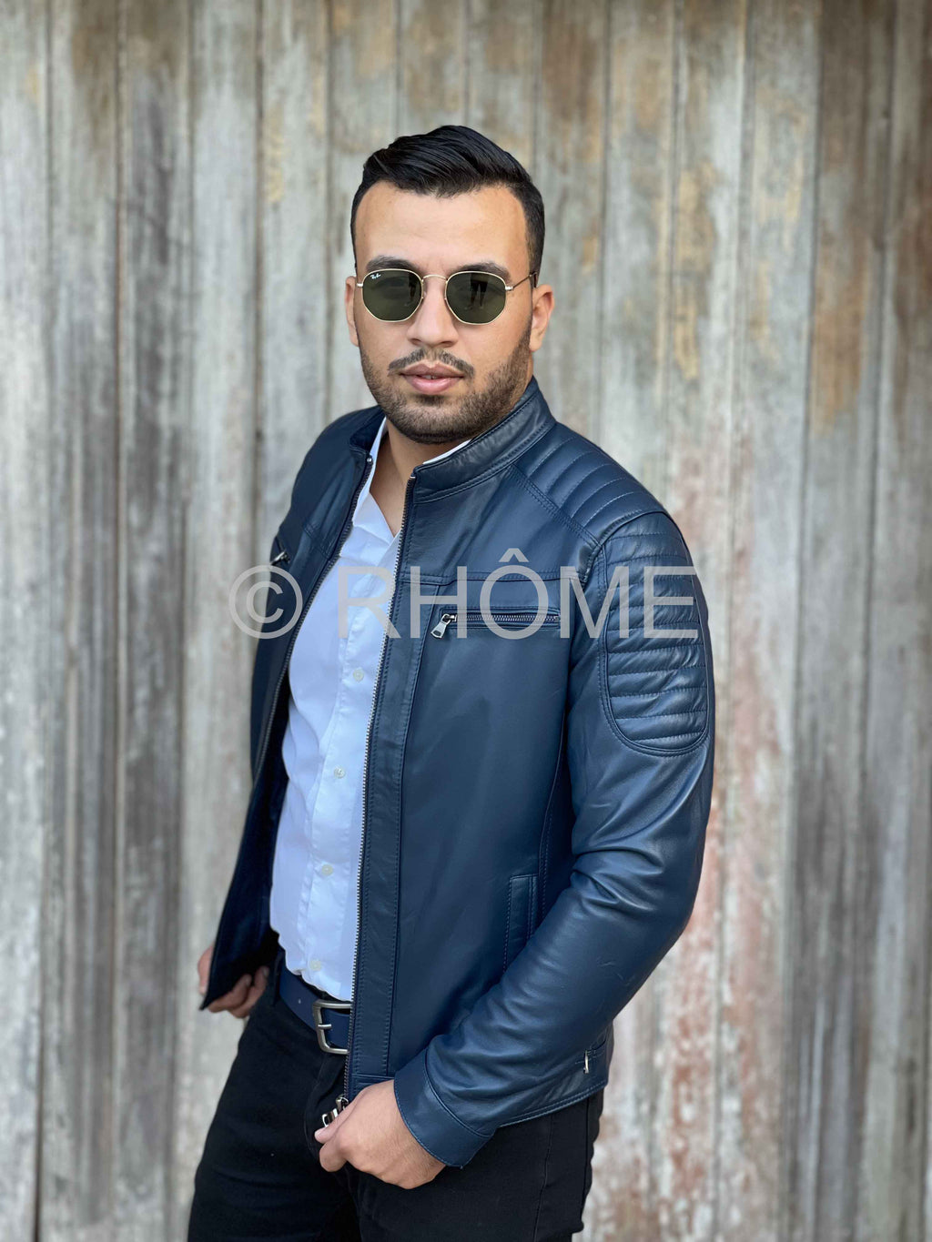 Blouson en cuir Bleu 12700