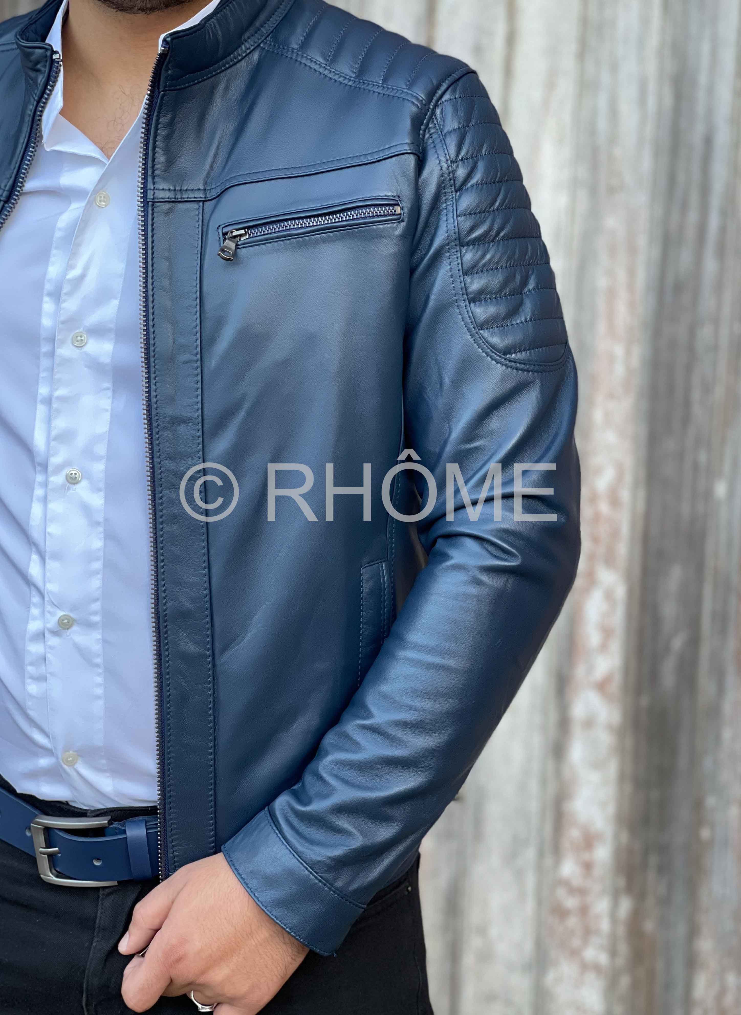 Blouson en cuir Bleu 12700