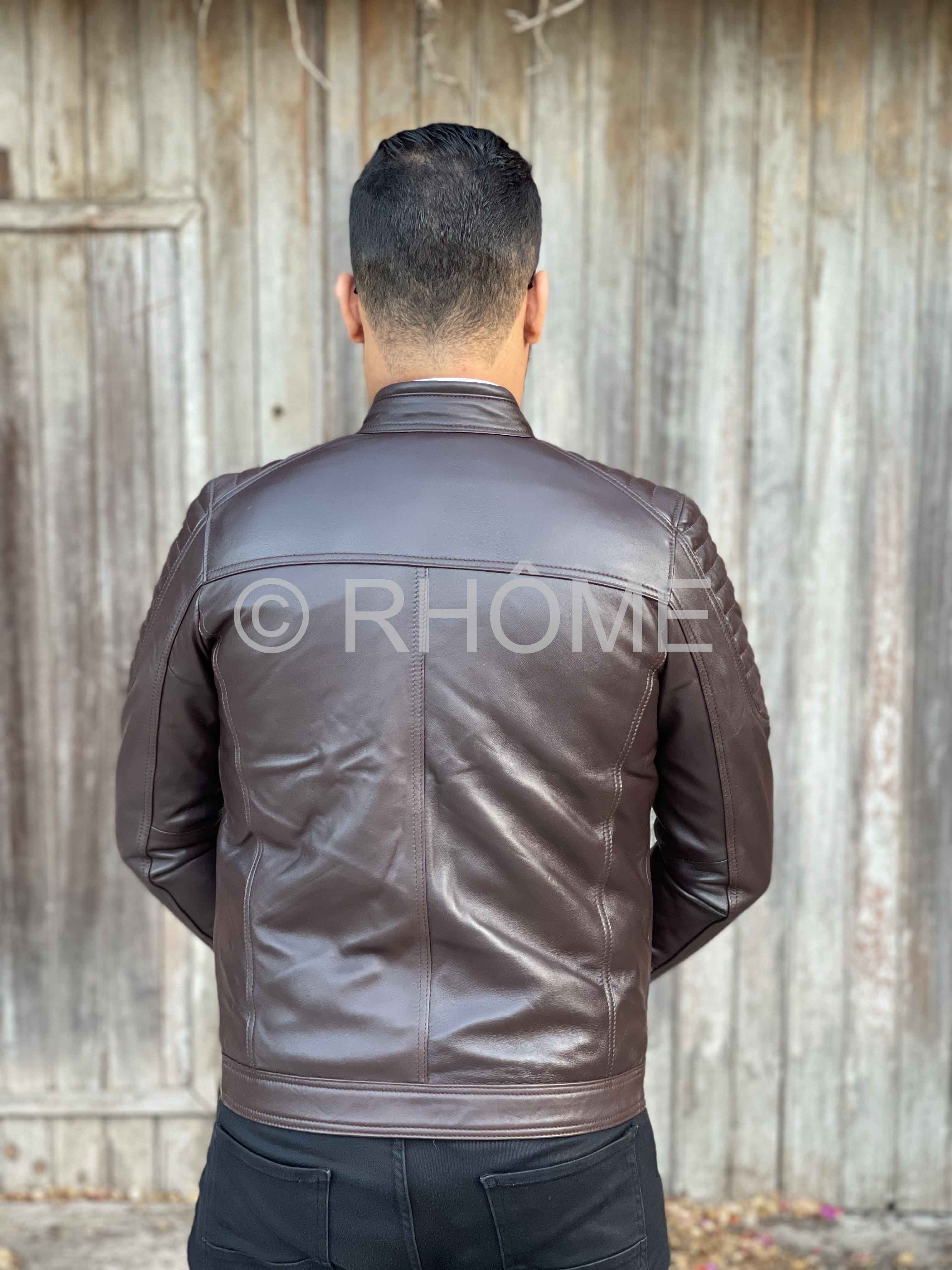 Blouson en cuir marron 12700