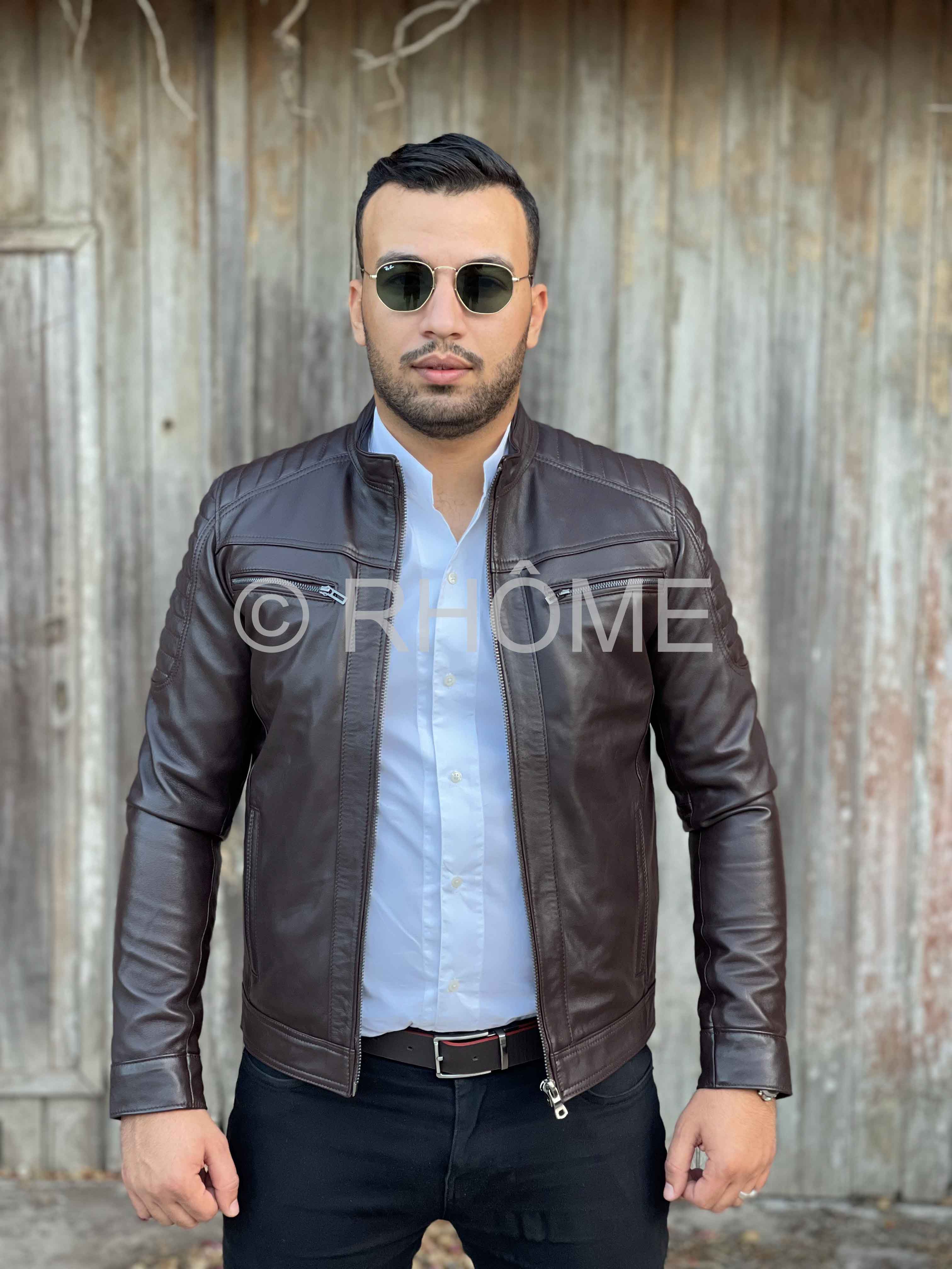 Blouson en cuir marron 12700