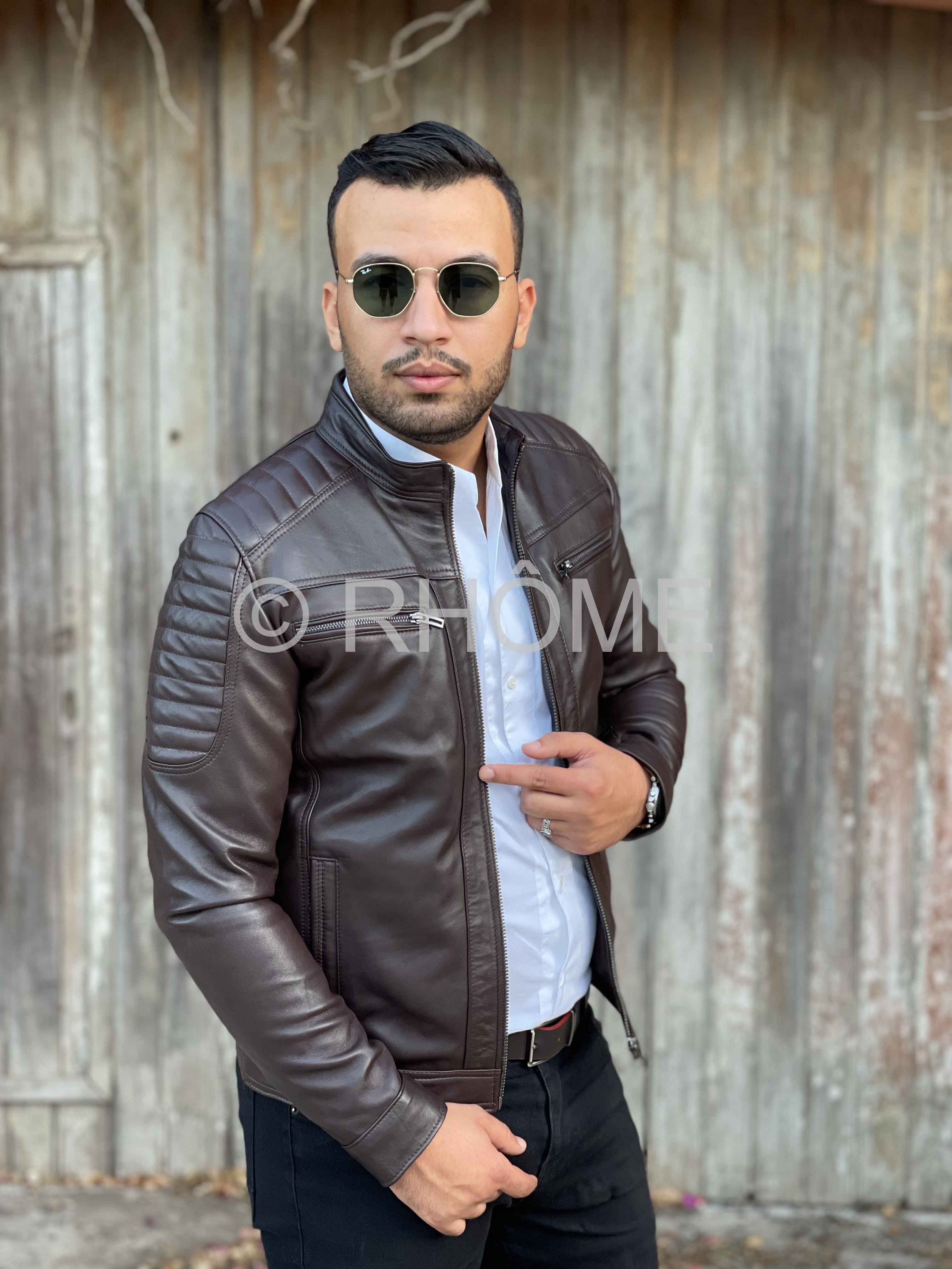 Blouson en cuir marron 12700