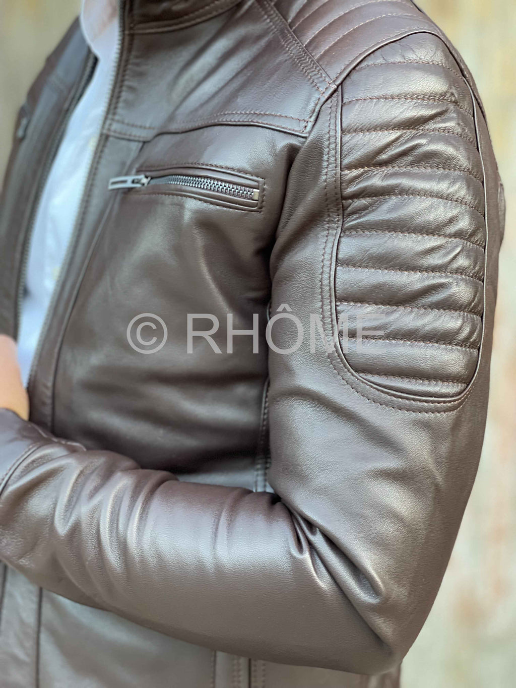Blouson en cuir marron 12700