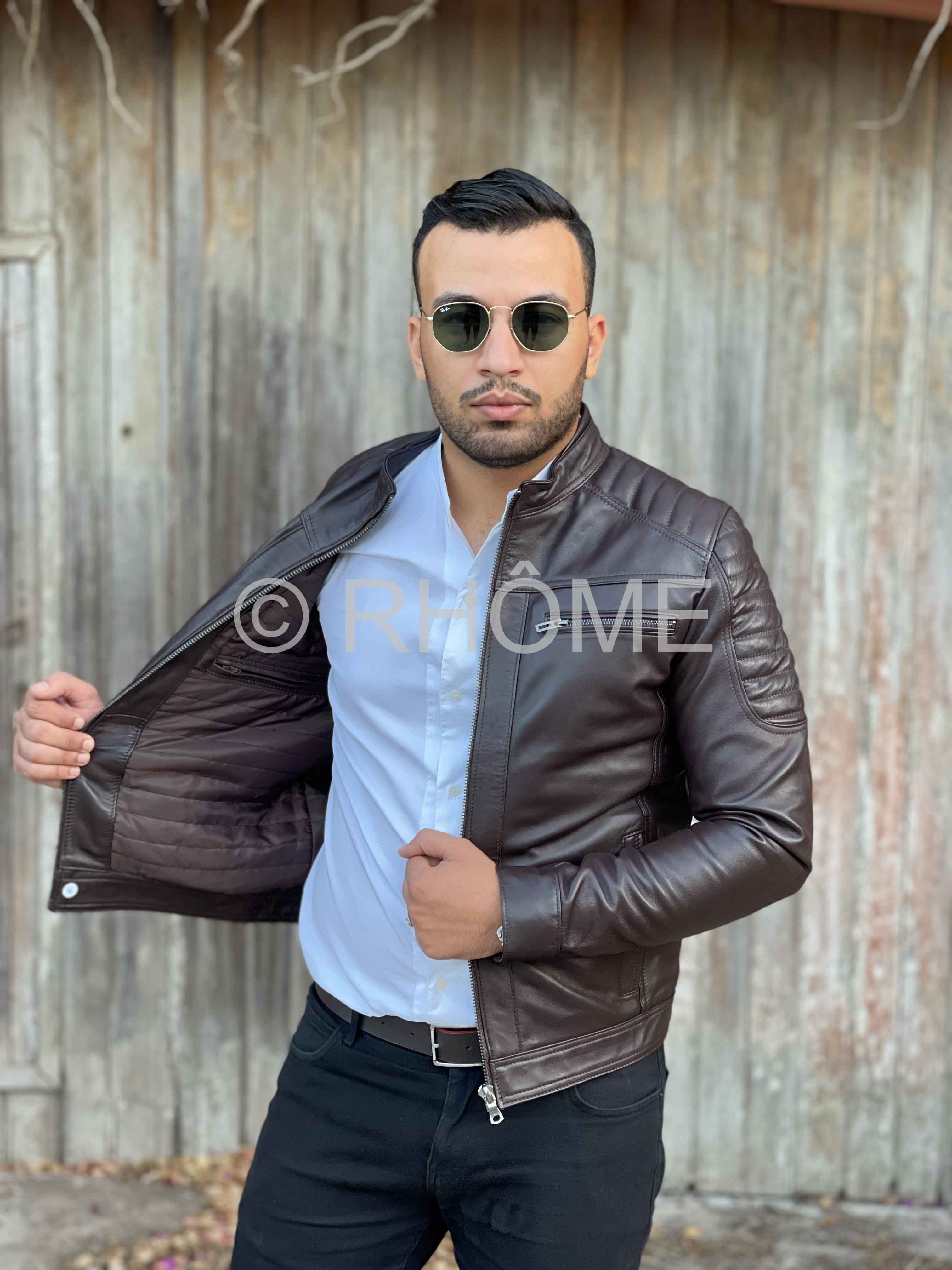 Blouson en cuir marron 12700