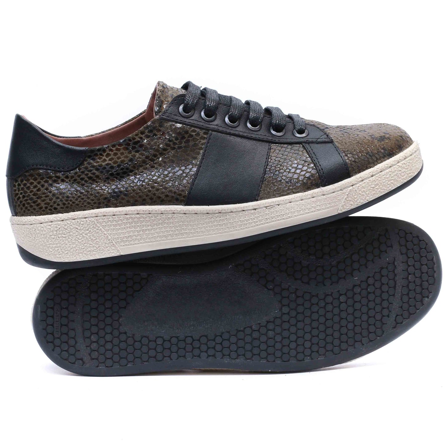 BASKETS EN CUIR SERPENT VERT MILITAIRE 1049