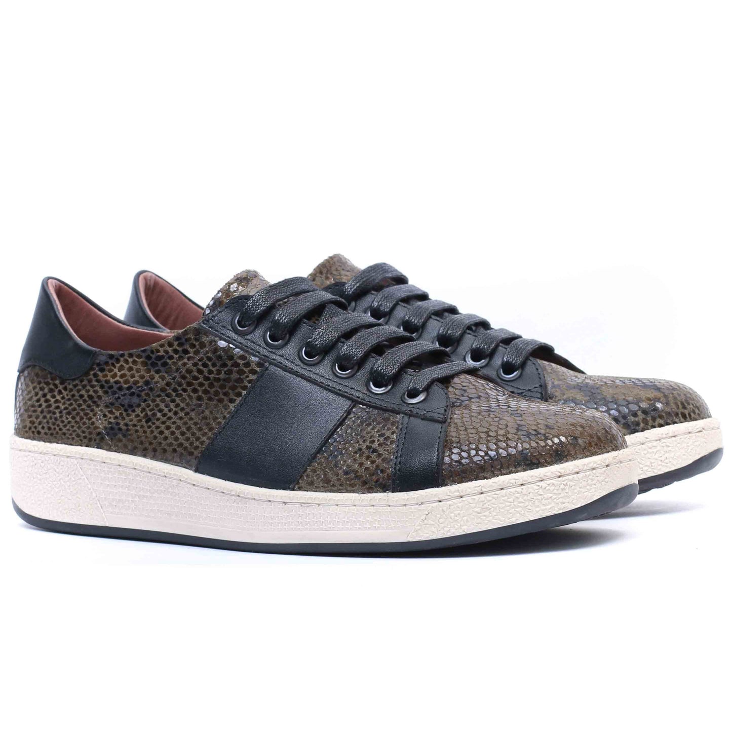BASKETS EN CUIR SERPENT VERT MILITAIRE 1049