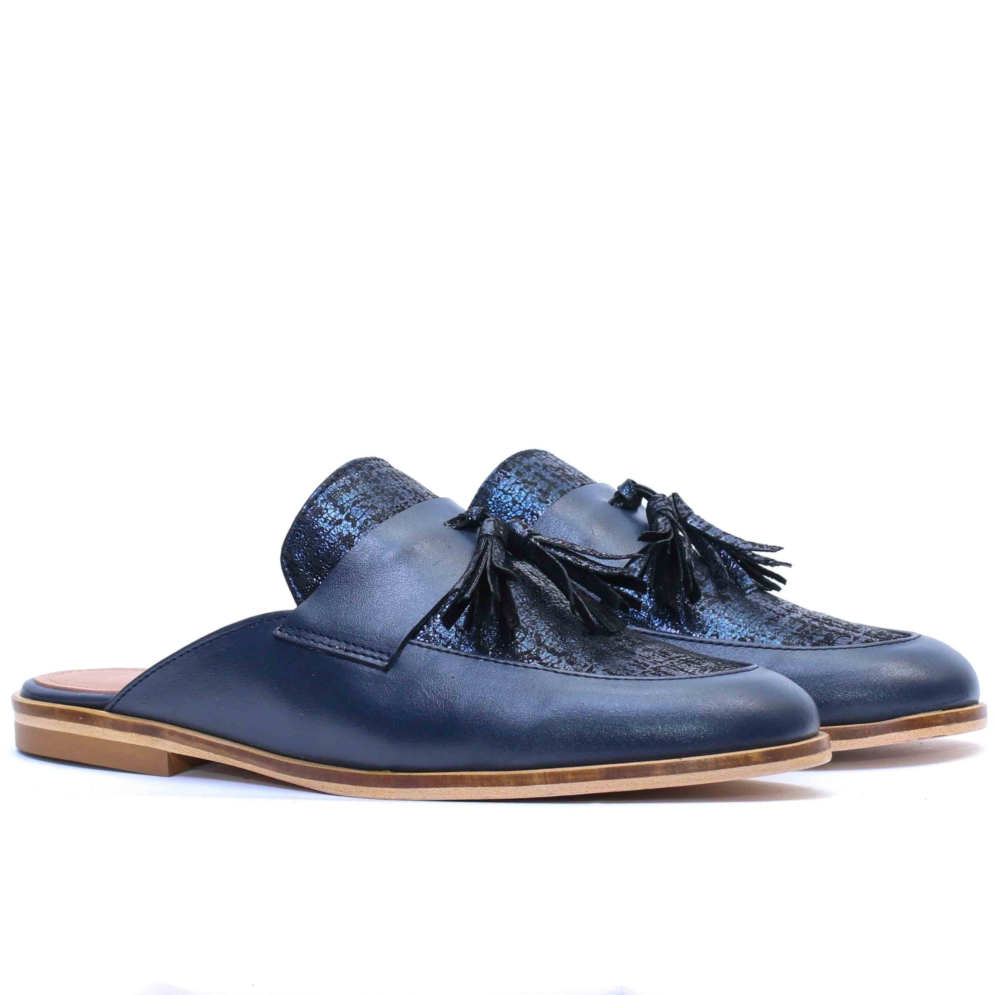 Mules en cuir bleu 6000