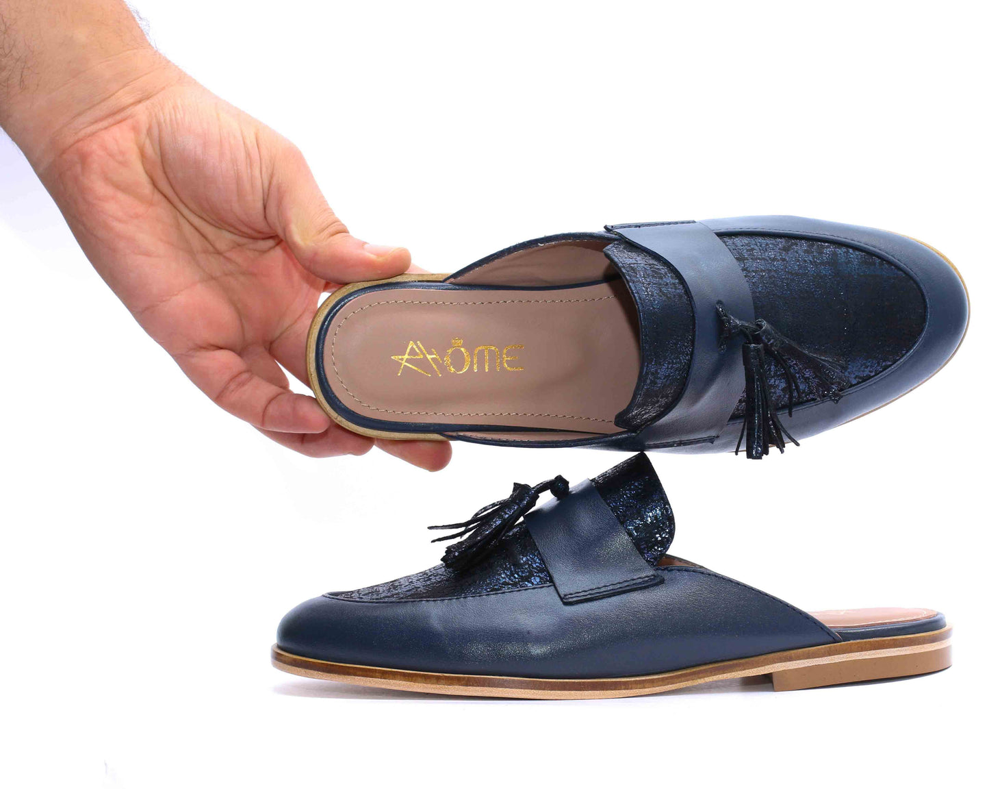 Mules en cuir bleu 6000