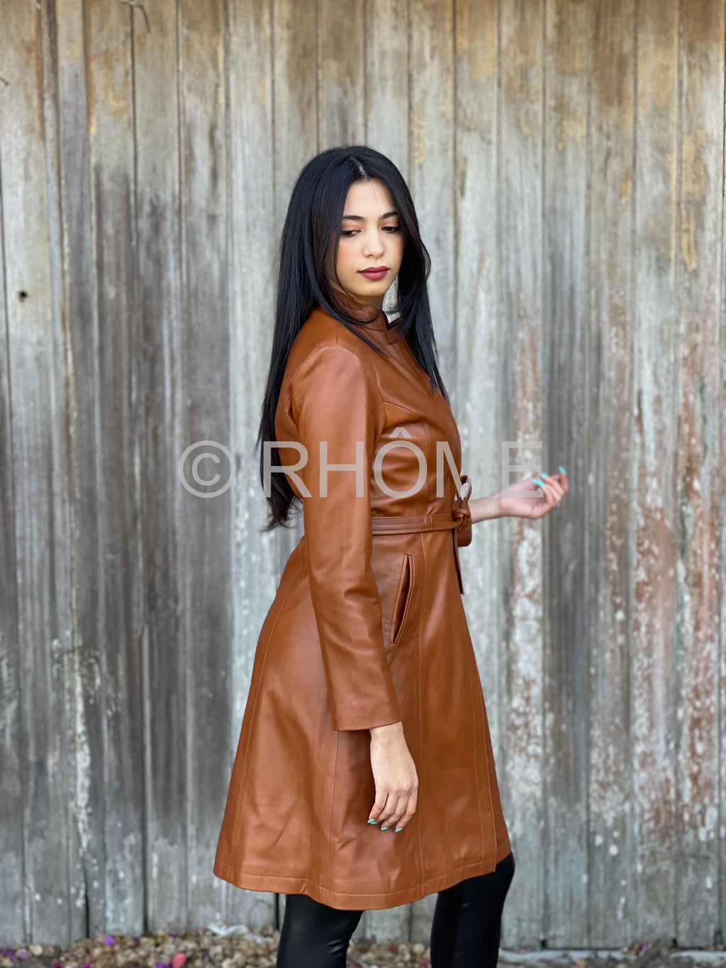 Manteau en cuir marron 087