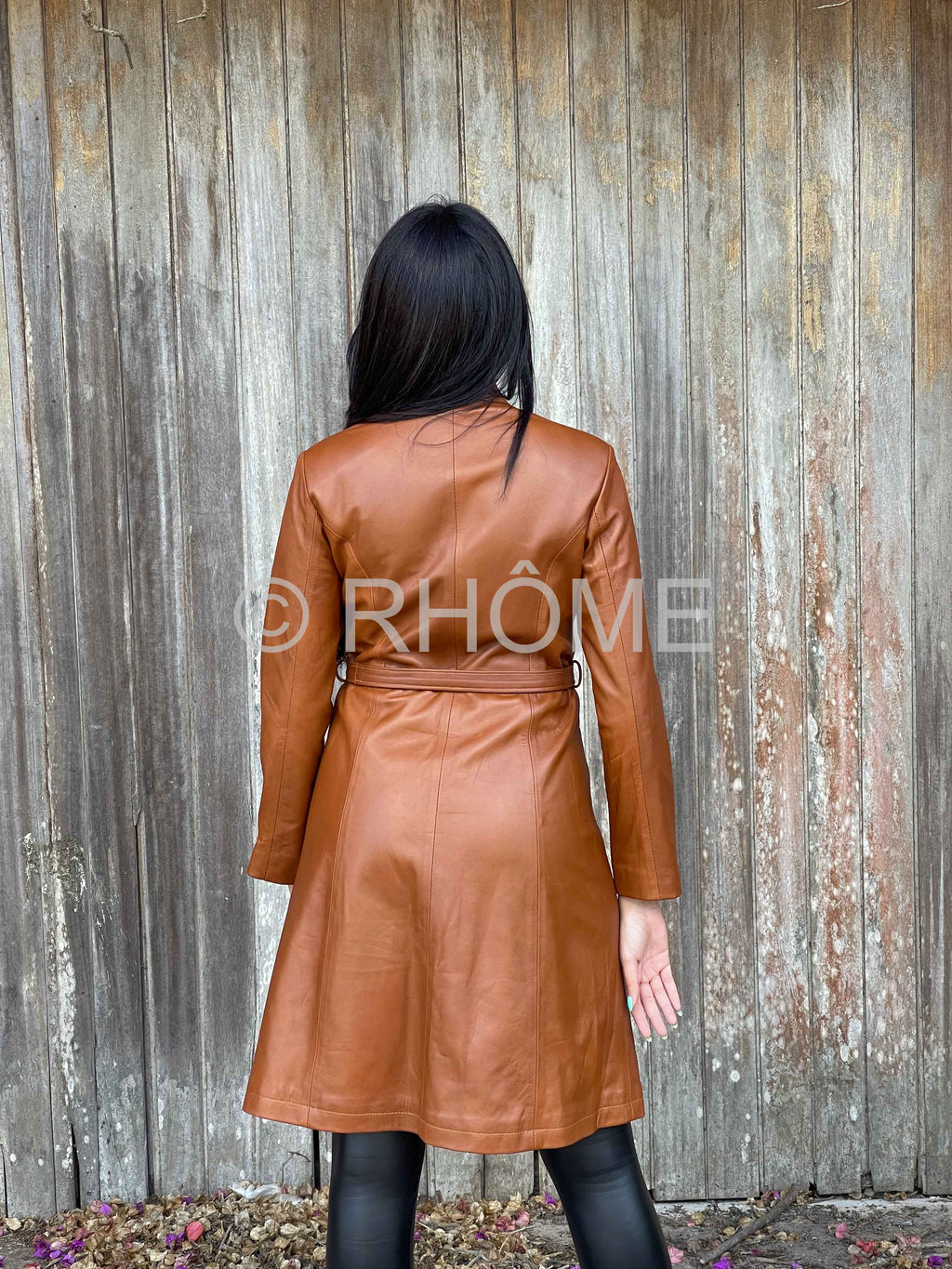 Manteau en cuir marron 087