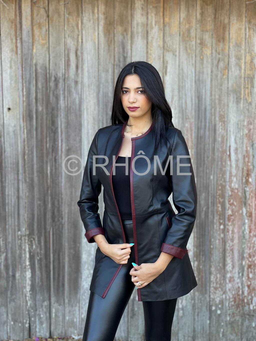 Manteau en cuir noir 6167