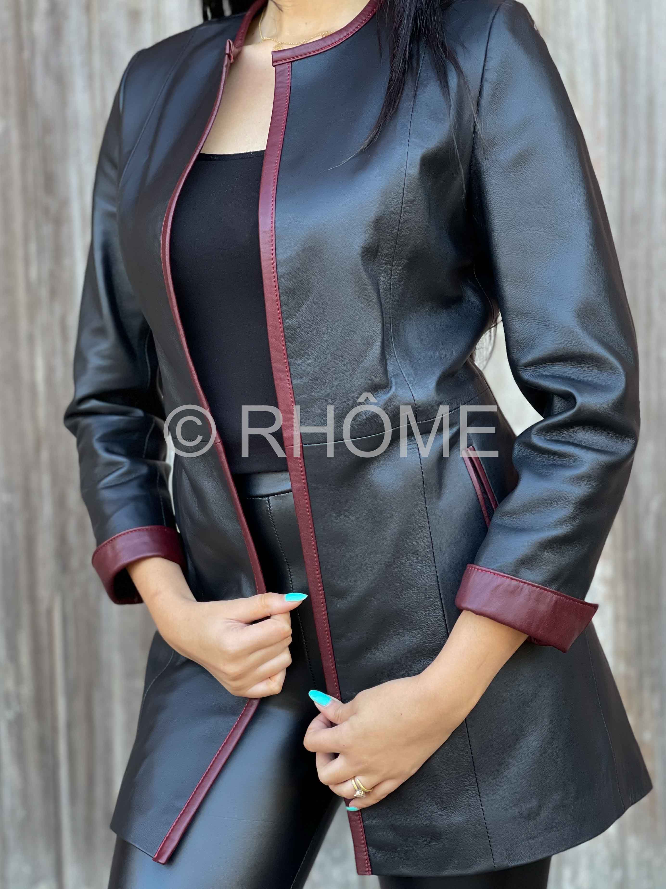 Manteau en cuir noir 6167
